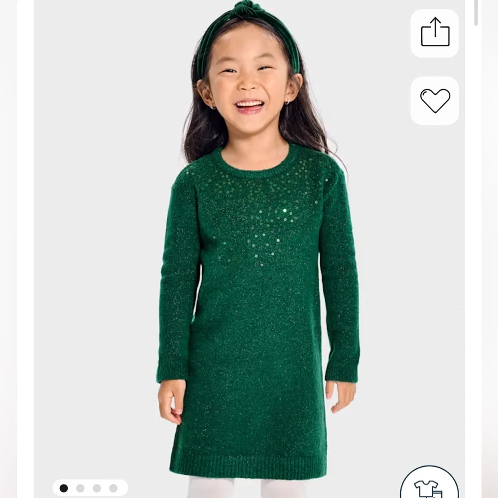 NWT Children's Place Girls Green Sequin Sweater Dress 2T Holiday